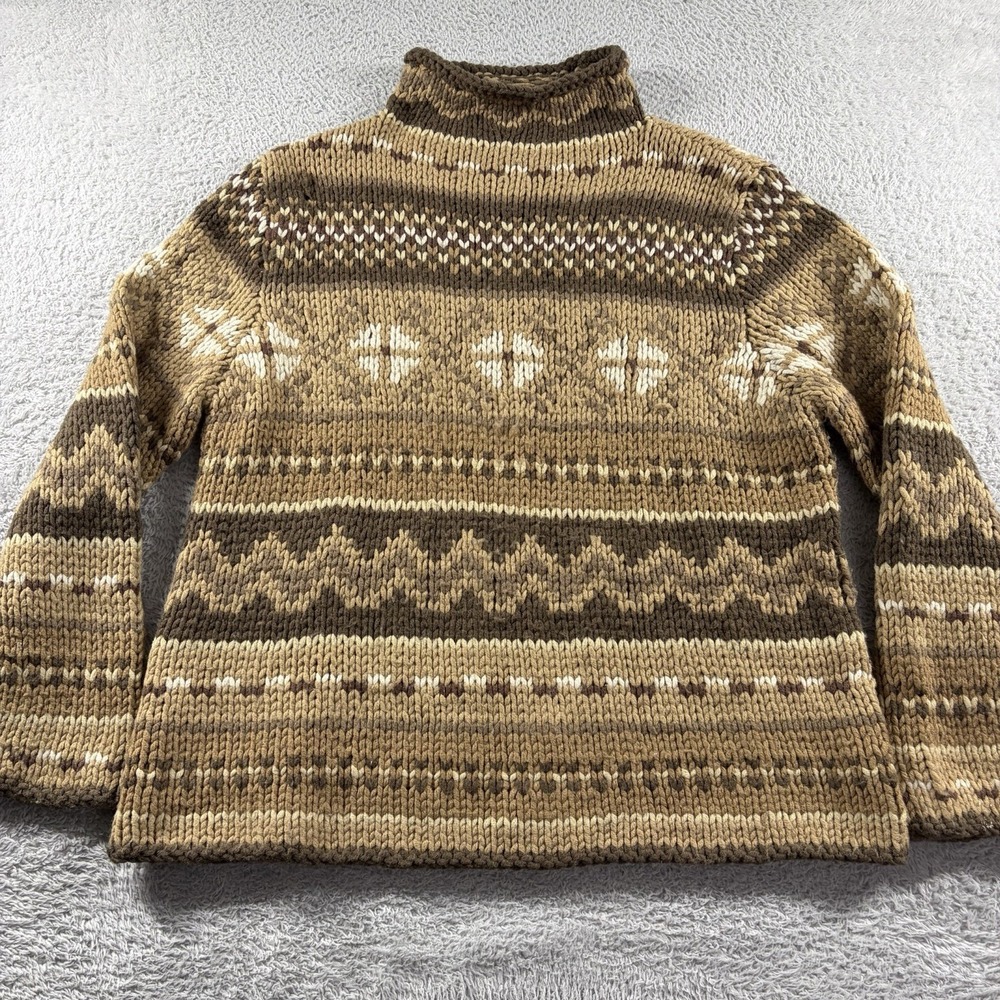 Eddie Bauer Lambswool Fair Isle‎ Sweater Womens XXL Brown White Soft